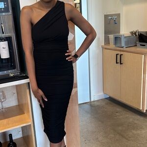 LAGSHIAN Women's Sexy Bodycon One Shoulder Sleeveless Ruched Dress